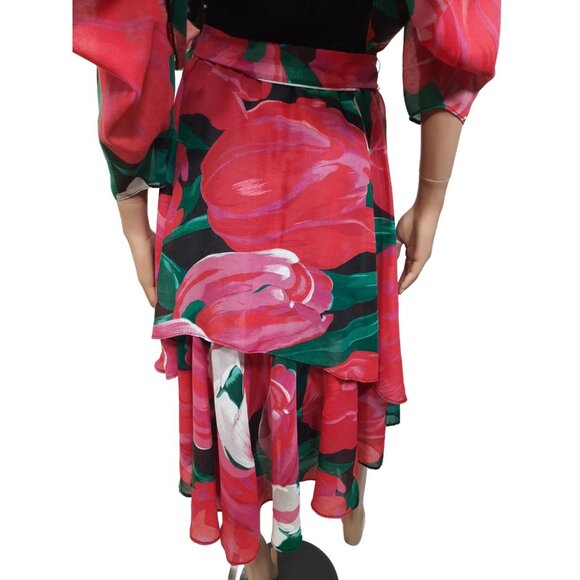 Vintage 80 Sundress Jacket Set size M Large Floral Print Tiered Strapless Midi - Picture 8 of 10